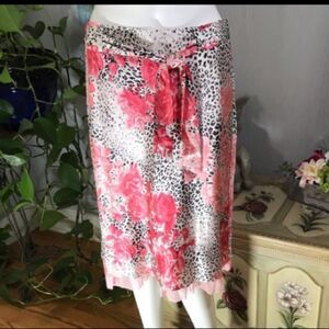 Vintage 100% Silk Rose Animal Print Spring Summer Skirt Sz 6